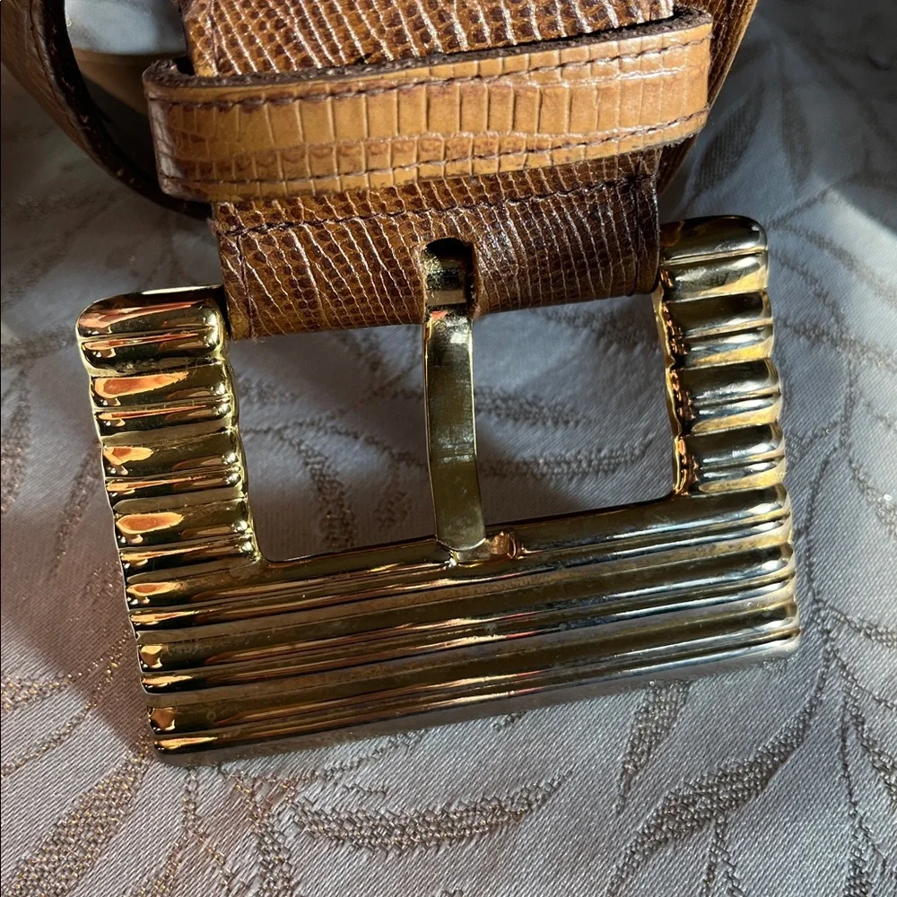 Pearl Genuine 2”x33”Leather Belt w/Crocodile pattern & Gold Buckle Accent size S
